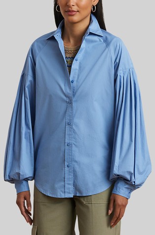 Cotton Poplin Blouson-sleeve Shirt