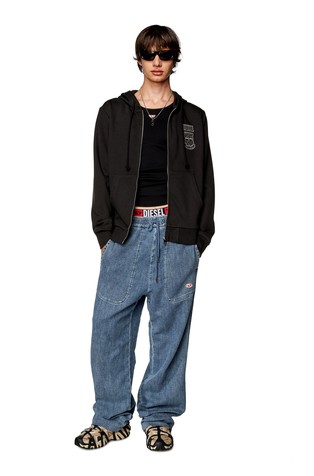 DIESEL Zip-up hoodie with crest logo patch Black 3