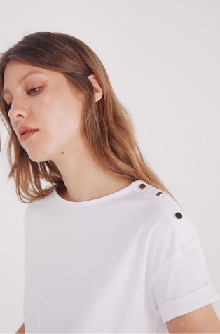 SPRINGFIELD Cotton T-shirt with decorative buttons White 3
