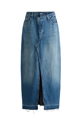 Maxi-length denim skirt with front slit