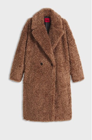 Oversized-fit teddy coat with double-breasted closure