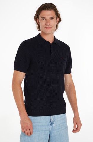 Regular fit pletena polo majica z vafljasto teksturo
