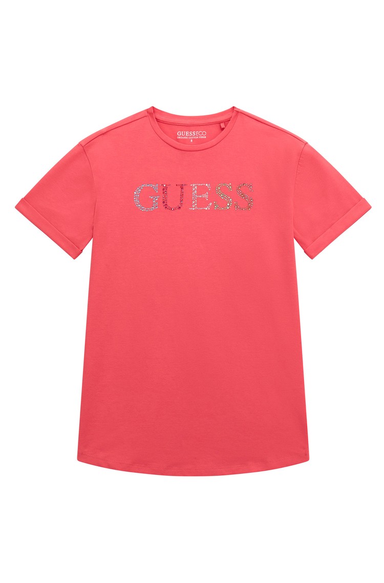 GUESS Rhinestone logo cotton T-shirt Juicy Pink 
