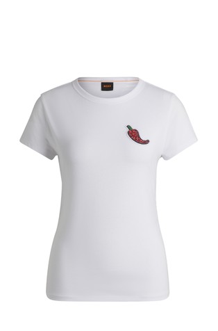 Fitted T-shirt in cotton with crystal-studded chilli pepper