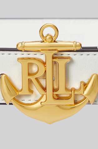 RALPH LAUREN Anchor-logo leather skinny belt White 2