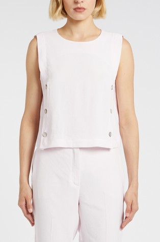 Monochrome sleeveless linen-blend top with buttons