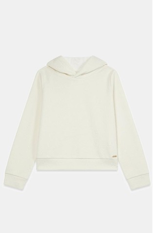 Žakarski pulover s kapuco in vzorcem logotipov