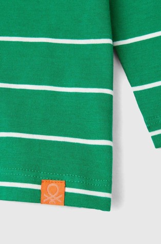 BENETTON Črtasta majica z dolgimi rokavi in našitkom Zelena - Green 3