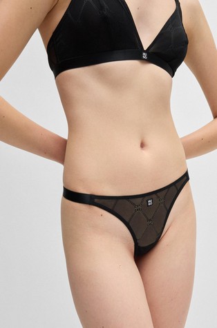 Lace thong with stacked-logo chain pattern