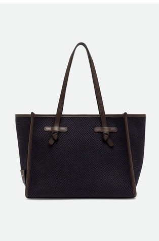 Marcella small tote in herringbone print fabric