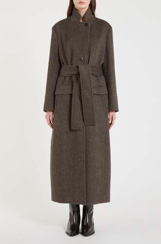 Volnen plašč s pasom za zavezovanje