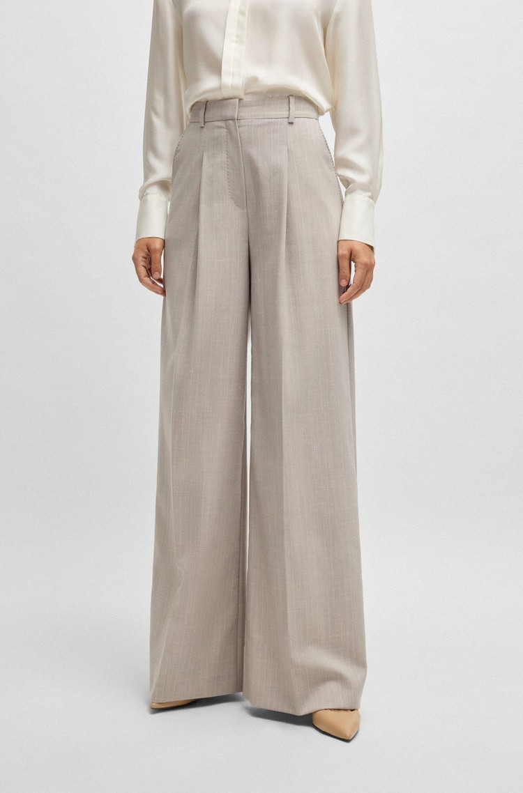HUGO BOSS Regular-fit striped trousers in wool and silk blend Beige 