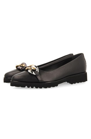 GIOSEPPO Rosebud leather ballet flats with decorative element Black 2