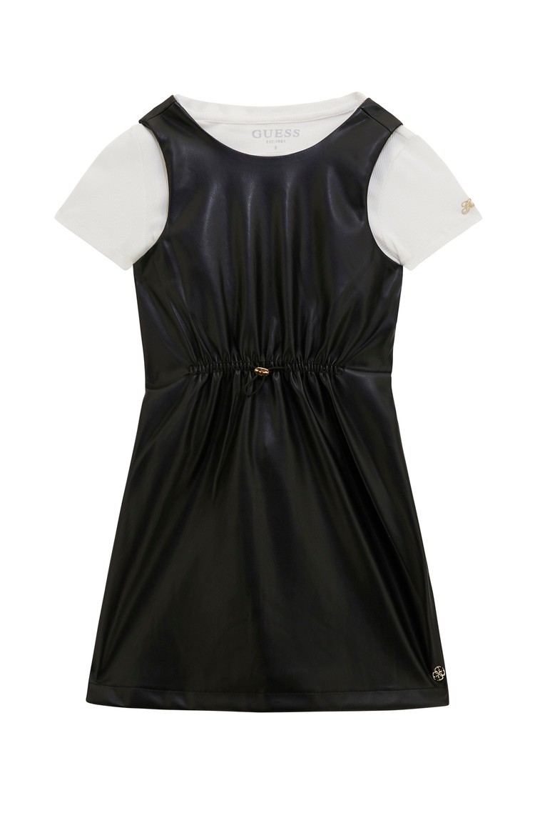 GUESS Faux-leather dress with contrast T-shirt Black / White 