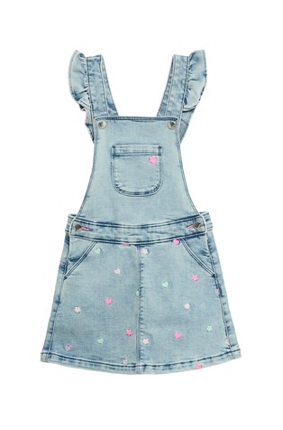 Denim obleka z naramnicami in vezeninami