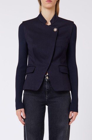 Blazer with knit sleeves in stretch milano