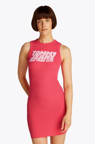 Slim fit mini obleka s kontrastnim logotipom