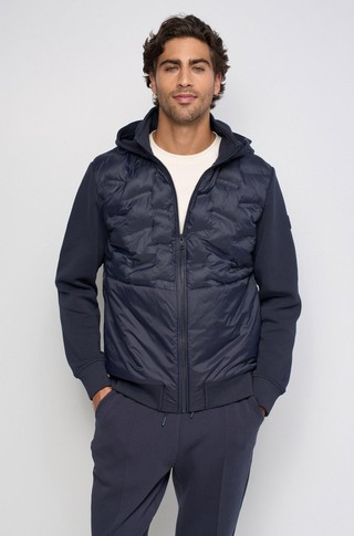 Mixed-material hooded jacket