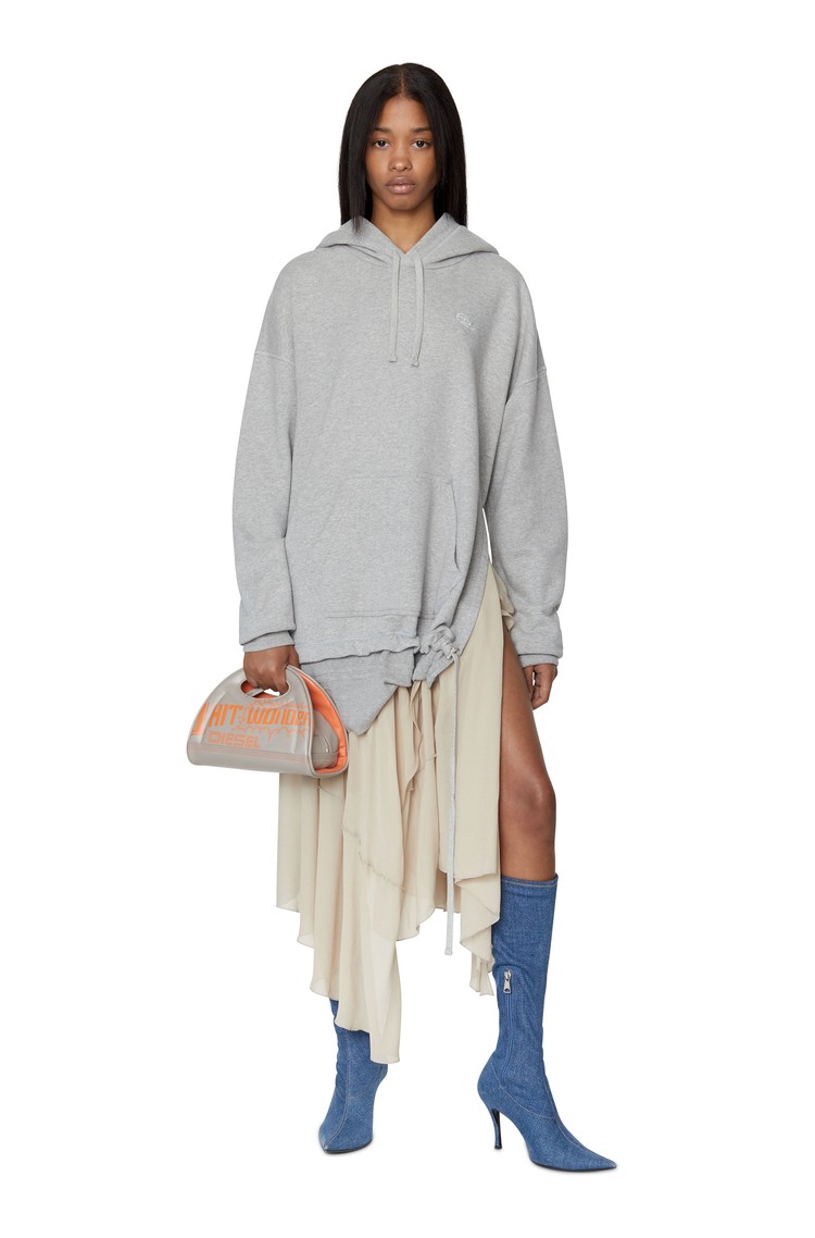 DIESEL Asymmetric hoodie dress with chiffon hem Light Grey 