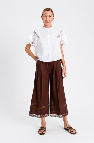 Wide cropped trousers in stertch cotton