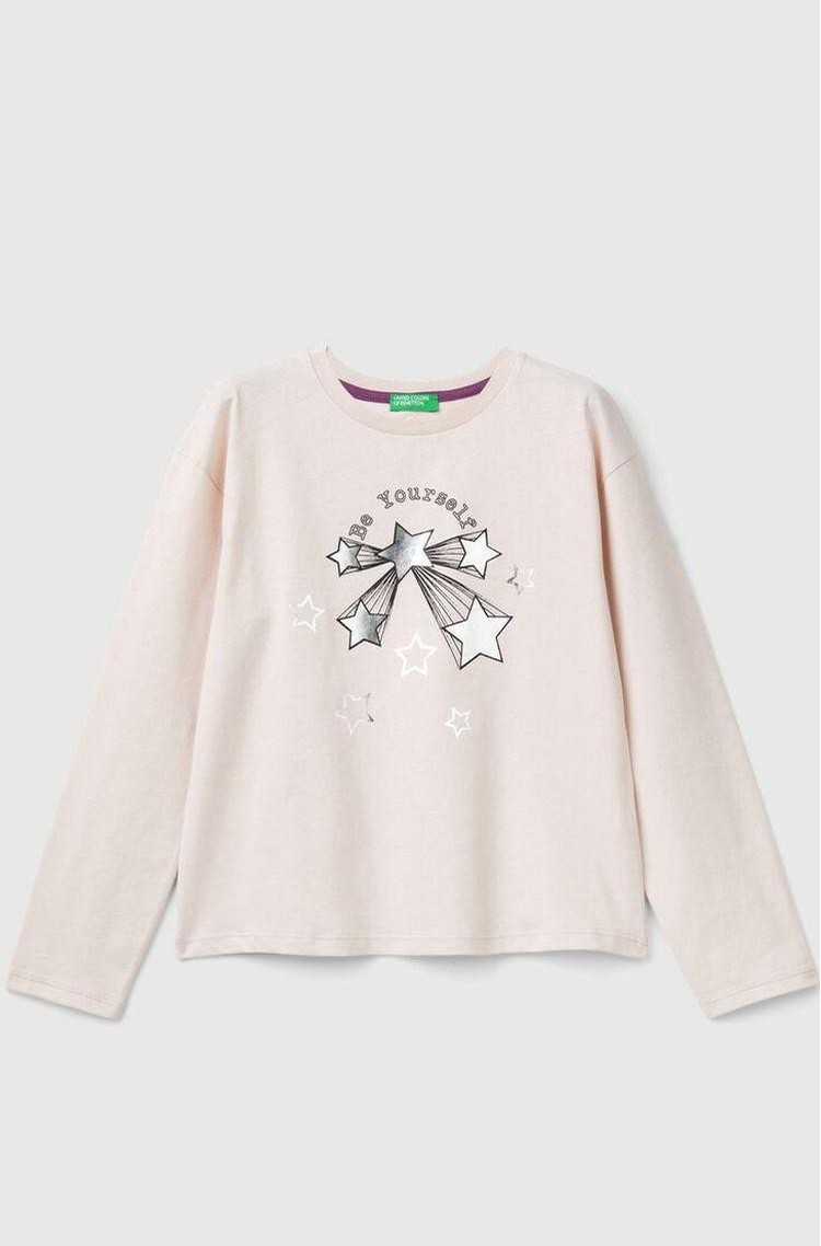 BENETTON T-shirt with glossy print Soft Pink 