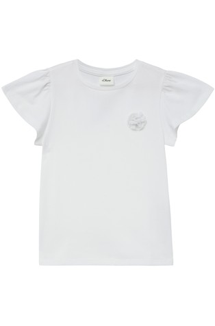 Majica z nabranimi kratkimi rokavi in aplikacijo