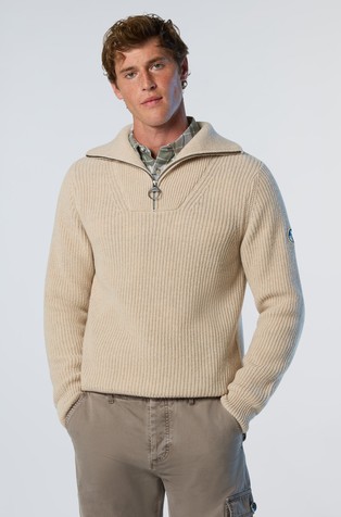 Wool-blend half-zip knit sweater