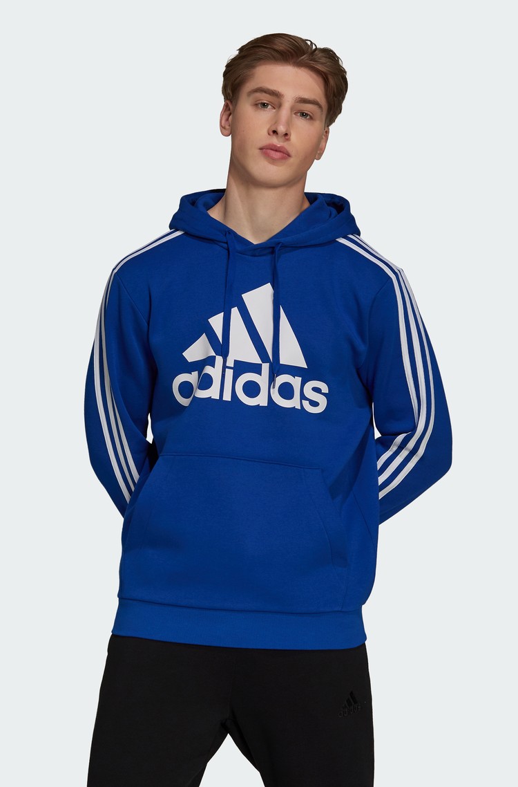 ADIDAS Essentials Fleece 3-Stripes logo pulover s kapuco Modra - Team Royal Blue 