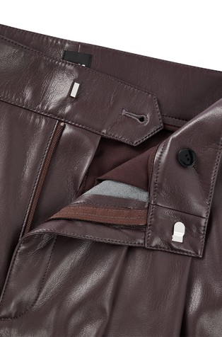 HUGO BOSS Pleat-front flared-fit trousers in faux leather Dark Red 2
