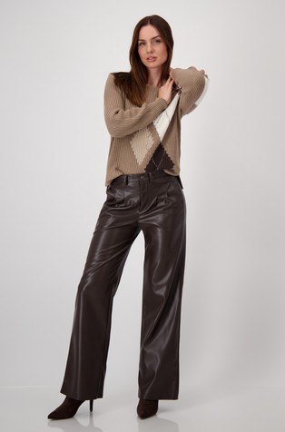 MONARI Imitation leather wide-leg trousers Espresso 4
