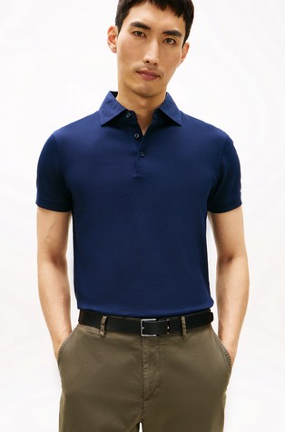 Slim fit bombažna polo majica s kratkimi rokavi