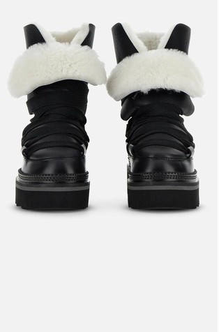 HOGAN H675 Women's Leather Boots with Fur Lining Black 4