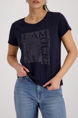 Cotton-blend T-shirt with rhinestones