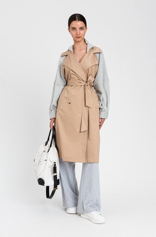 Mix material hooded trench coat