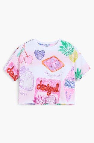 DESIGUAL Cropped majica s potiskom Bela - White / Multi 5