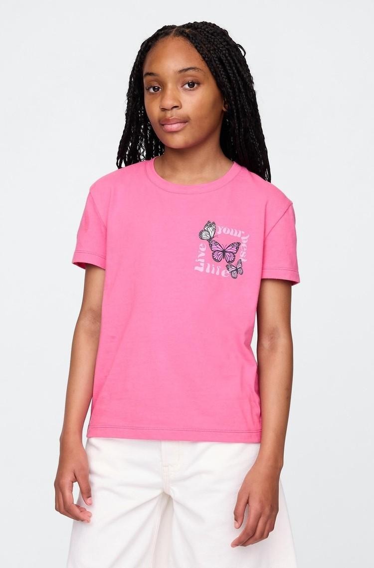 GAP Majica s kratkimi rokavi in potiskom za deklice Roza - Standout Pink 