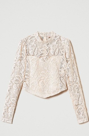 Cropped bluza iz makramé čipke