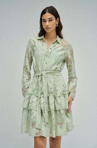 Čipkasta srajčna obleka z naborkom