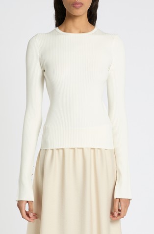 Ribbed sweater with cuff slits