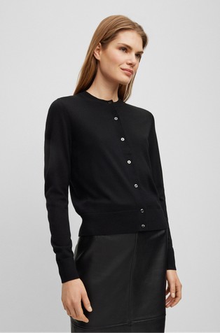 Crew-neck cardigan in Merino wool