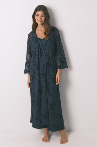 Long sheer robe with floral pattern