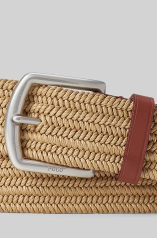 RALPH LAUREN Leather-trim Braided Belt Timber Brown 2
