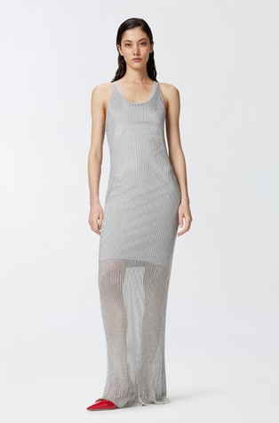 Semi-sheer ribbed-knit sleeveless dress