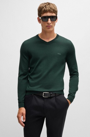 Virgin-wool regular-fit V-neck sweater