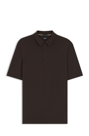 Short-sleeved knit polo in virgin wool