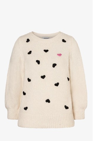 Ohlapen pleten pulover z vezenimi srčki