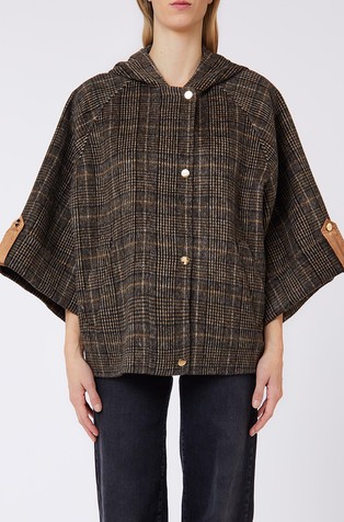Mix fabric cape with hood