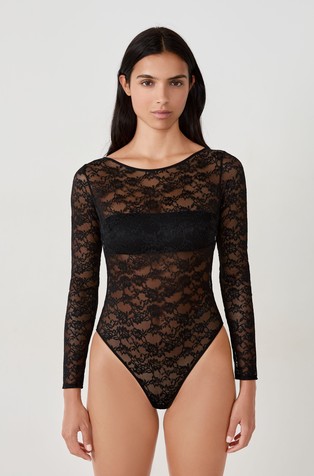 Apotheose čipkast bodi z dolgimi rokavi