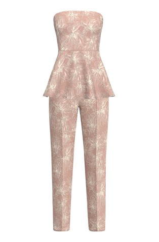 Satenast komplet topa in hlač s cvetličnim vzorcem