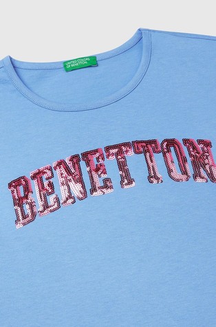 BENETTON Majica brez rokavov z logotipom iz bleščic Modra - Sky Blue 3